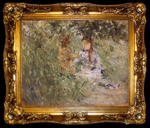 framed  Berthe Morisot Mother and her son in the garden, ta009-2